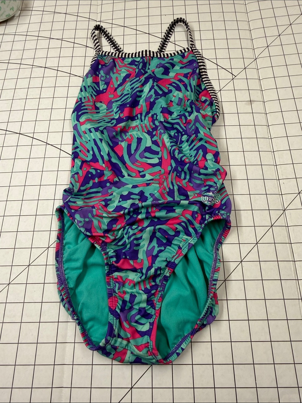 Dolfin Uglies Women’s V-Back One Piece Swimsuit Abstract Geometric Neon Print